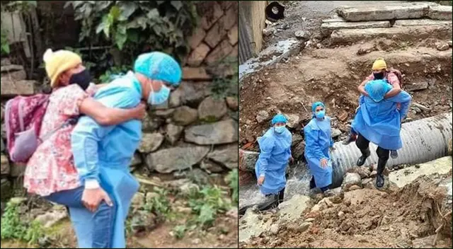 Personal de salud en Piura trasladan a sus pacientes de edad avanzada en sus espaldas. Personal de salud en Piura trasladan a sus pacientes de edad avanzada en sus espaldas.