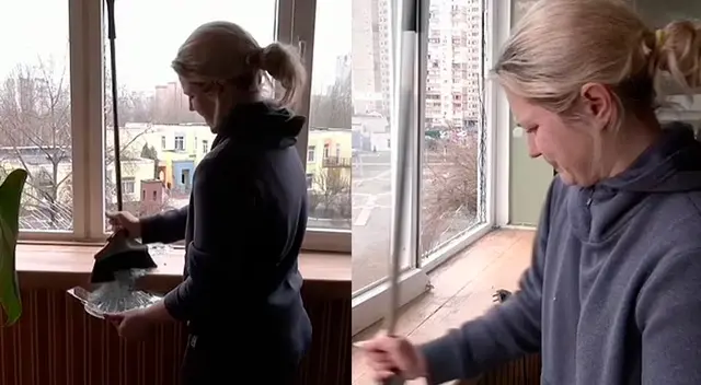 Oksana contiene las lágrimas mientras entona el himno, pero al finalizar rompe en llanto diciendo: “Larga vida a Ucrania”.