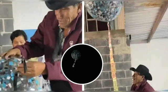 En el video podemos ver como Verónica le entrega a su papá una caja con un globo inflado con helio, el cual ató con una serie de billetes de alto valor.