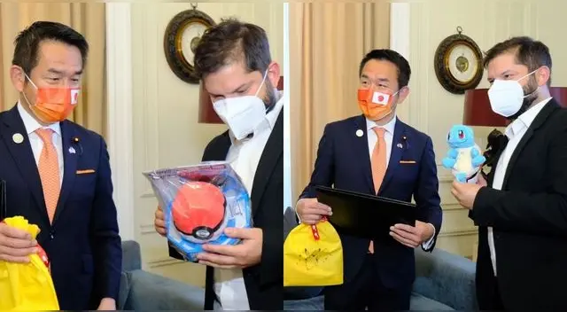 El ministro de Estado para Asuntos Exteriores de Japón, Kiyoshi Odawara, y Gabriel Boric, el nuevo presidente de Chile.