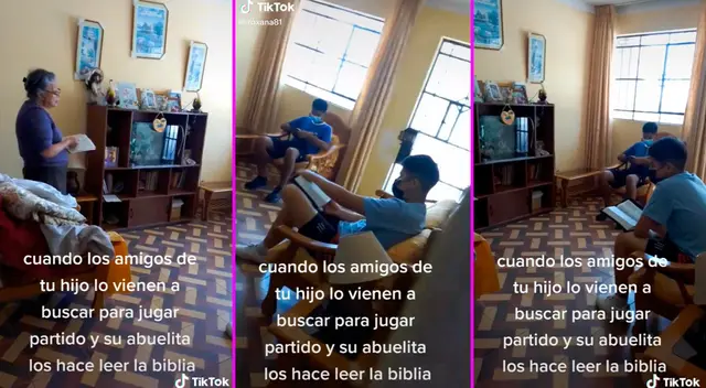 La abuelita se puso a leer la Biblia con los amigos de su nieto.