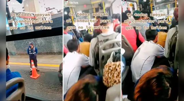 Los pasajeros hicieron lo posible para evitar que los fiscalizadores de transporte apliquen una multa al chofer. Foto: captura de TikTok