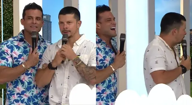 Christian Domínguez llegó al set acompañado de Mario Hart, y no esperó que les pongan el recordado tema del programa de Laura Bozzo.