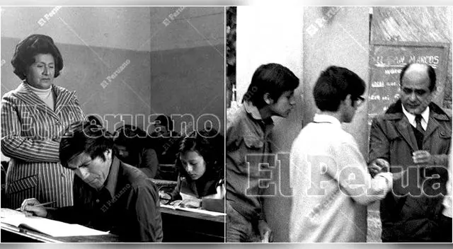 Postulantes a la Universidad Nacional Mayor de San Marcos ingresan al colegio Melitón Carvajal para rendir examen de admisión, un 6 de agosto de 1977.