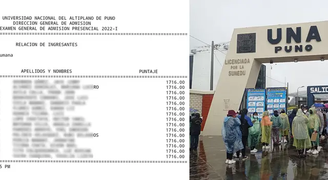 Escándalo en la UNA de Puno. Son 15 los postulantes a Medicina que sacaron en mismo puntaje. Escándalo en la UNA de Puno. Son 15 los postulantes a Medicina que sacaron en mismo puntaje.