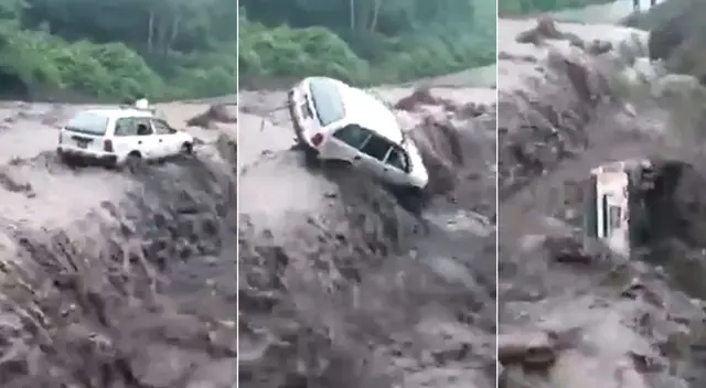 Vehículo no pudo cruzar el badén y fue arrastrado metros abajo.