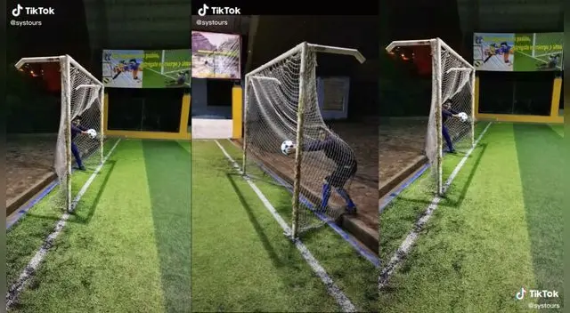 El joven imitando la acción que realizó el arbitro uruguayo Rochet. Foto: captura de TikTok