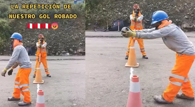 Singular escena de unos obreros sobre el Perú vs Uruguay se hizo viral en las redes sociales.