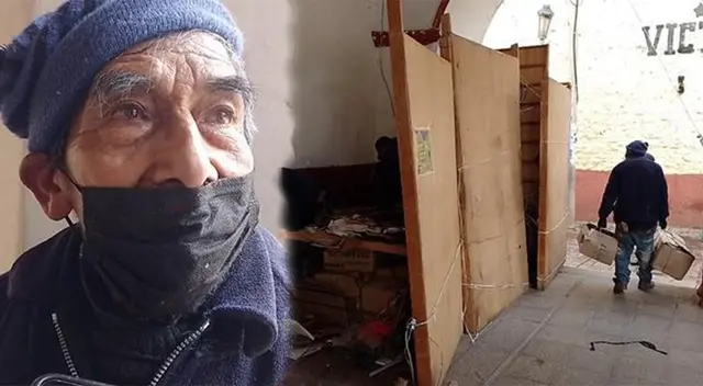 Anciano fue desalojado de un rincón de la Plaza de Armas de Huancavelica, mismo que tomó para hacer su casa provicional.