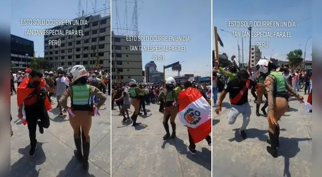 Policías femeninas sorprenden en TikTok al bailar huayno junto a hinchas peruanos