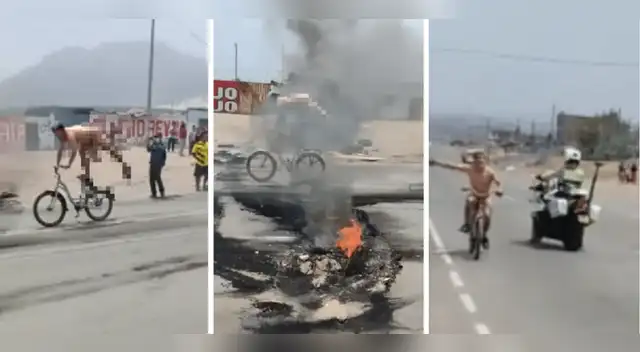 Joven desnudo capta la atención de periodista durante paro de transportistas-