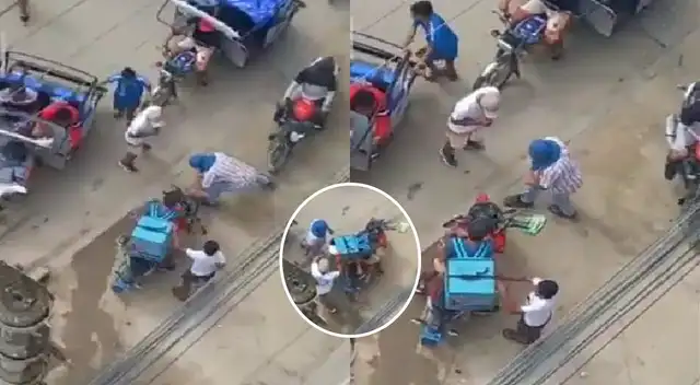 Vándalos aprovecharon la situación y le robaron la comida que transportaba un joven mientras trabajaba de delivery.