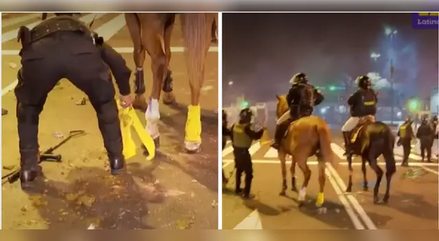 Policía montada es atacada con piedras en marcha.