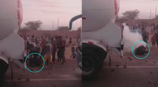 Policía es neutralizado por manifestantes en el kilómetro 290 de Ica.