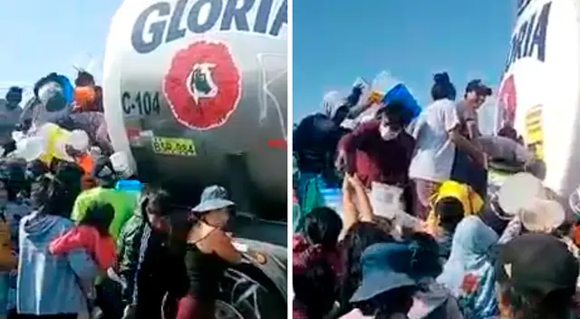 Los pobladores se aprovecharon de la convulsión social para saquear un camión de la empresa Gloria.