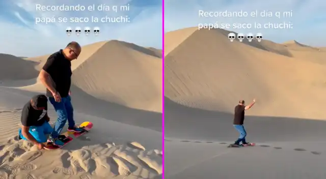 El señor pensó que deslizarse por la arena sería fácil.