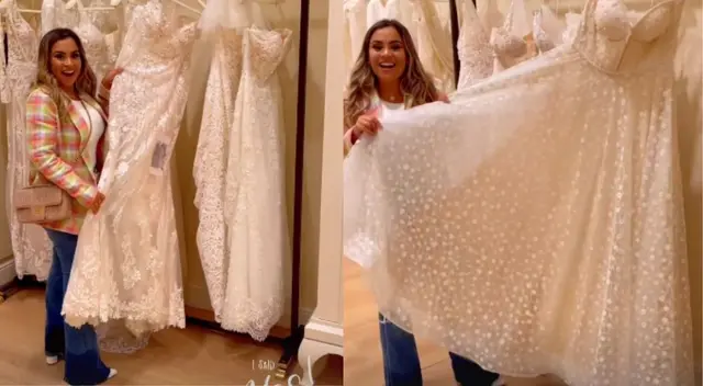 Ethel Pozo muestra emocionada los vestidos de novia en España