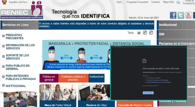 Plataforma digital de Reniec dejó de funcionar por cambios en el sistema.