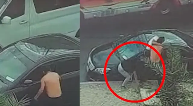 La mujer del chofer de transporte público fue grabada buscando un objeto para agredir al marino. La mujer del chofer de transporte público fue grabada buscando un objeto para agredir al marino.