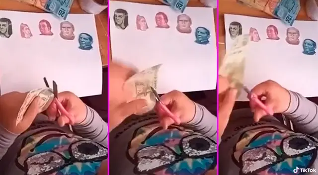 La niña recortó más de 200 mil pesos mexicanos en billetes. La niña recortó más de 200 mil pesos mexicanos en billetes.