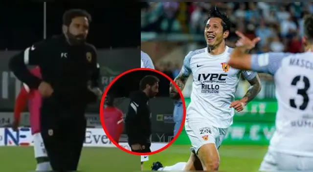 El momento fue captada por las cámaras que transmitían el duelo del Benevento. El momento fue captada por las cámaras que transmitían el duelo del Benevento.