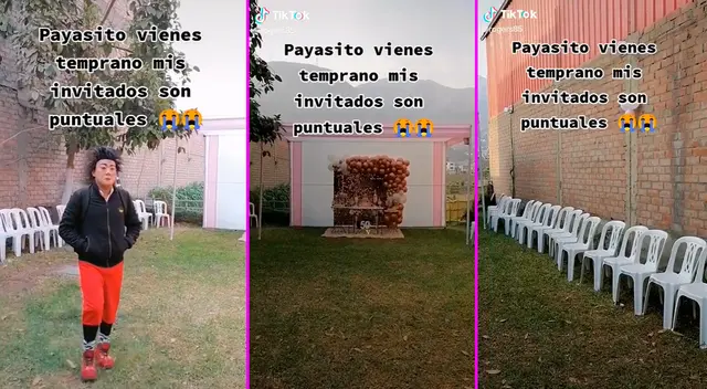 El payaso llegó a la hora que le indicaron, pero las sillas estaban vacías. El payaso llegó a la hora que le indicaron, pero las sillas estaban vacías.