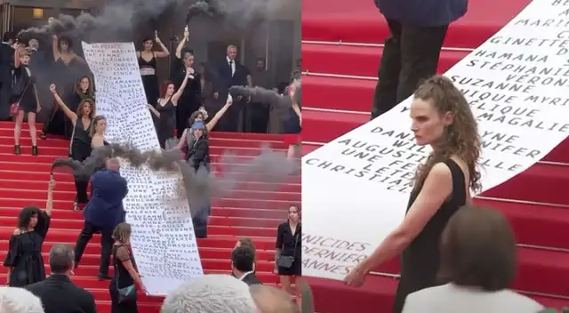 Grupo feminista ingresó a la alfombra roja y compartió un extenso mensaje en contra de la violencia hacia la mujer.