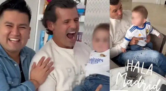 Deyvis Orosco, su suegro e hijo celebran la final de la Champions League.