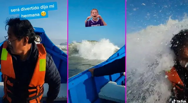 El bote de la familia fue golpeado por una gigantesca ola.