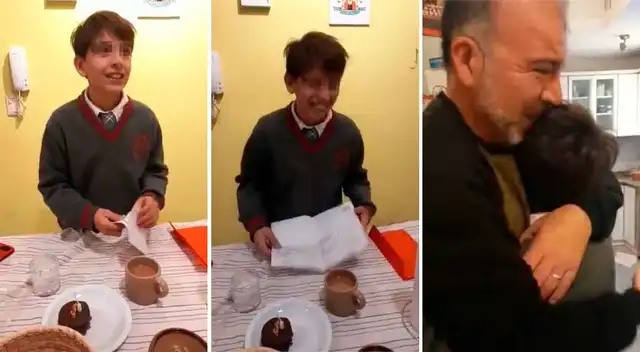 El menor lloró por el regalo inesperado de su padre.