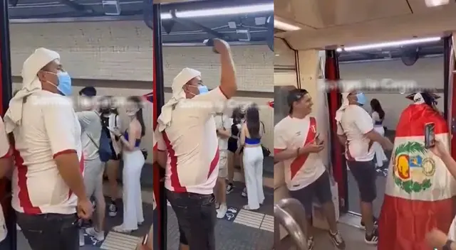 Peculiar escena de un hincha en metro de Barcelona se hizo viral en las redes sociales.