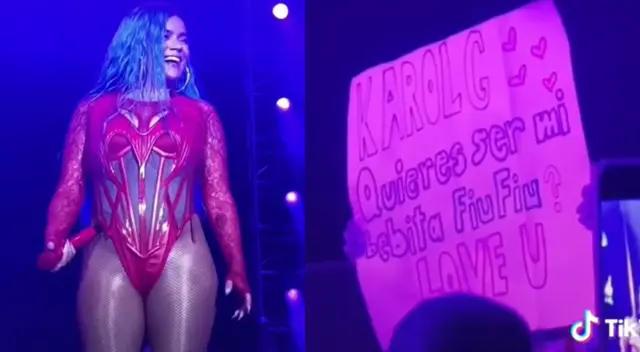 Fan le pide a Karol G que sea su 'Bebita fiu fiu' en pleno concierto. Fan le pide a Karol G que sea su 'Bebita fiu fiu' en pleno concierto.