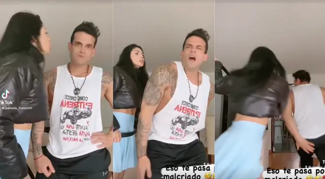 Pamela Franco y Christian Domínguez graban divertido TikTok.