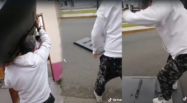 Hombre destruye su televisor pantalla plana tras derrota de la selección peruana.