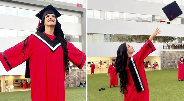 Rosángela Espinoza muy emocionada tras culminar su carrera profesional.