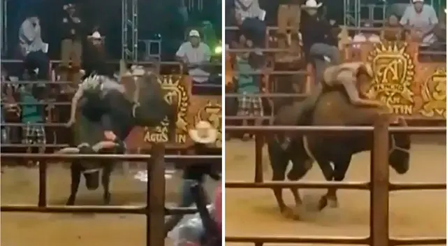 El jinete fue aplastado en el estómago por gigantesco toro. El jinete fue aplastado en el estómago por gigantesco toro.