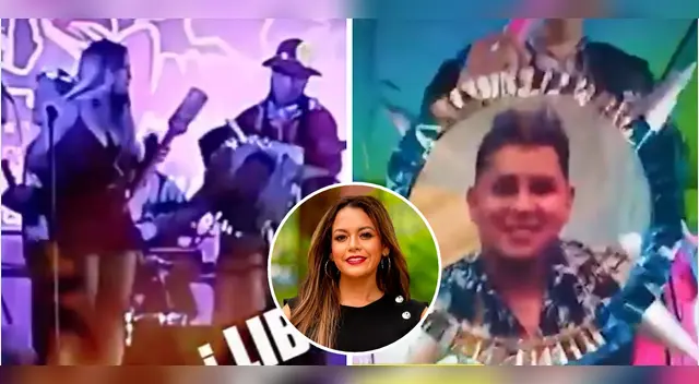 Florcita Polo da con palo a piñata con cara de Néstor Villanueva.