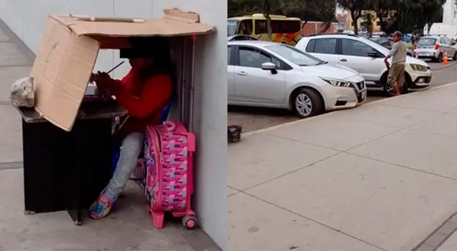 La Libertad: menor estudia en caja de cartón, mientras su padre trabaja lavando carros