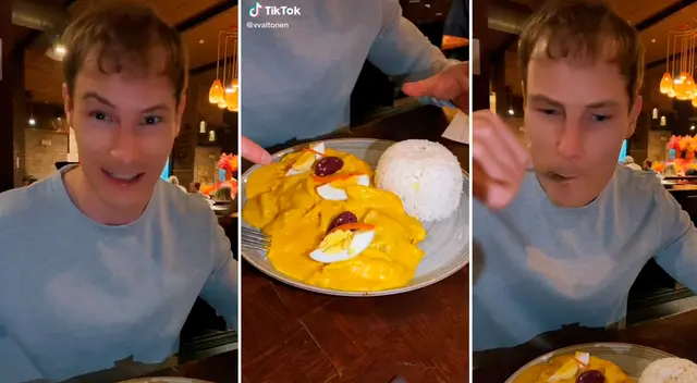 Ville se volvió viral en TikTok por su reacción al probar por primera vez la deliciosa entrada, el ají de gallina. Ville se volvió viral en TikTok por su reacción al probar por primera vez la deliciosa entrada, el ají de gallina.