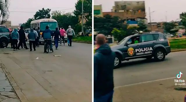 Tras la llegada de la PNP, los protestantes dan marcha atrás y evitan no dañar al transporte público.