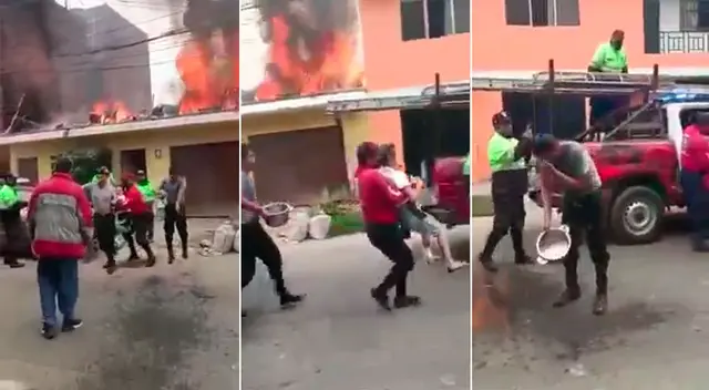 Efectivos policiales rescatan a adulta mayor atrapada en vivienda.