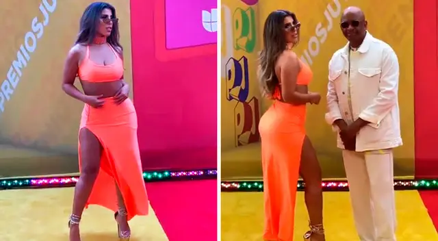 Yahaira Plasencia utilizó un traje de dos piezas.