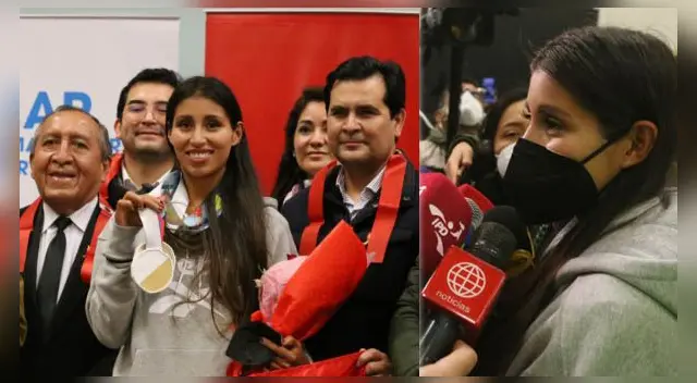 Así fue la llegada de la atleta peruana tras ganar dos medallas de oro.