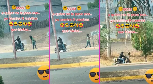 La joven se bajó de la moto y empezó a caminar por la carretera.