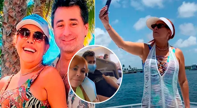 Magaly Medina se luce junto a su esposo Alfredo Zambrano en avión.