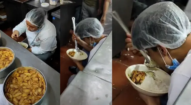 Particular escena del cocinero comiendo se hizo viral en las redes sociales. Particular escena del cocinero comiendo se hizo viral en las redes sociales.