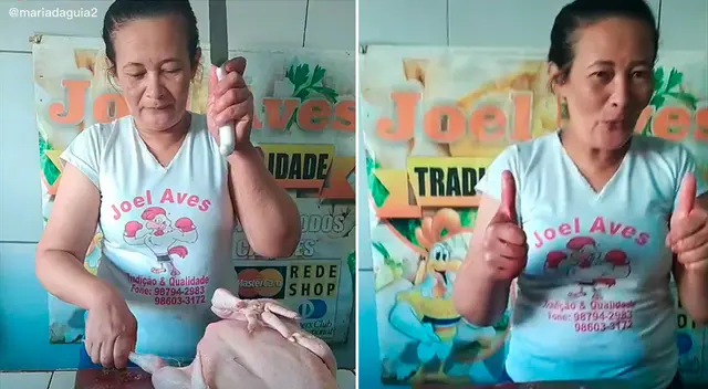 Mujer brasileña en avícola sorprende por su habilidad de trozar pollos. Mujer brasileña en avícola sorprende por su habilidad de trozar pollos.
