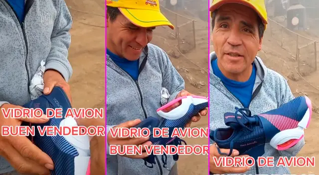 El vendedor destacó las cualidades de sus zapatillas de vidrio de avión.