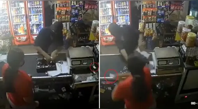 Las imágenes del preciso momento son impactantes pues la mujer no se amínalo y decidió defender su negocio.