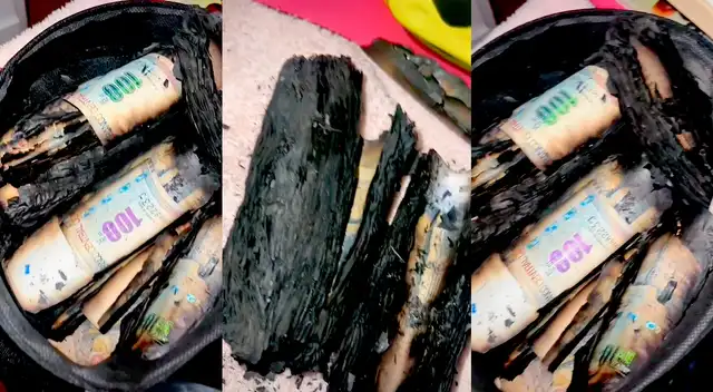 La señora contó que fajos de billetes de 100 soles terminaron quemados por completos.